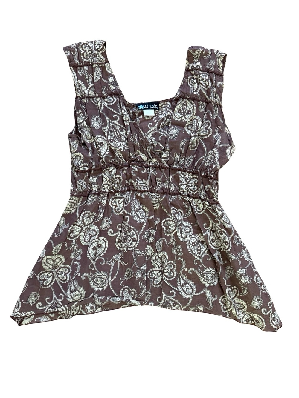 Full Tilt Brown Paisley Handkerchief Hem Tank Top Boho Cottagecore Size L Y2K